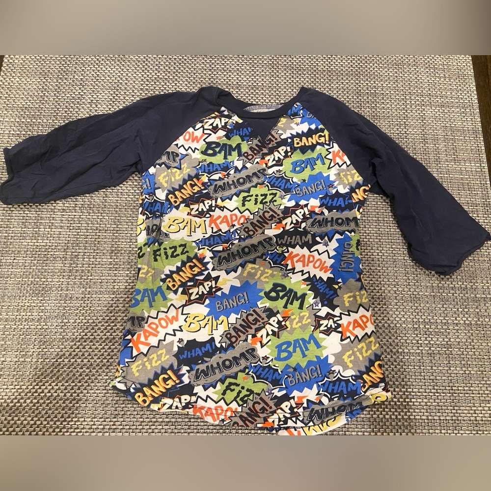 New Hatley Sz 7 Kid’s Graphic Power Hero Print Raglan Baseball Style T-Shirt